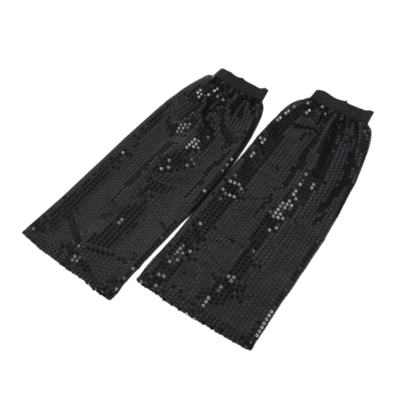 Elastische Stulpen Beinstulpen Glitzer Beinstulpe 80er Tanzparty Raves Fußbedeckung schwarz