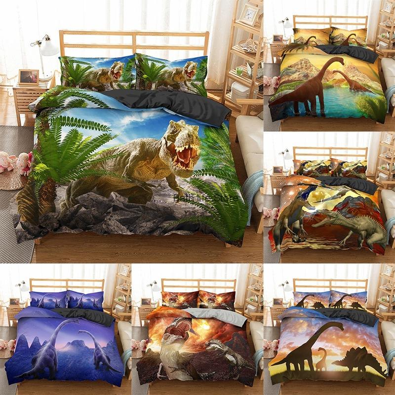 3D Animal Bedding Set Dinosaur Bed Duvet Cover Pillowcase Comfortable Microfiber Single Queen Double Bedclothes with Full Size