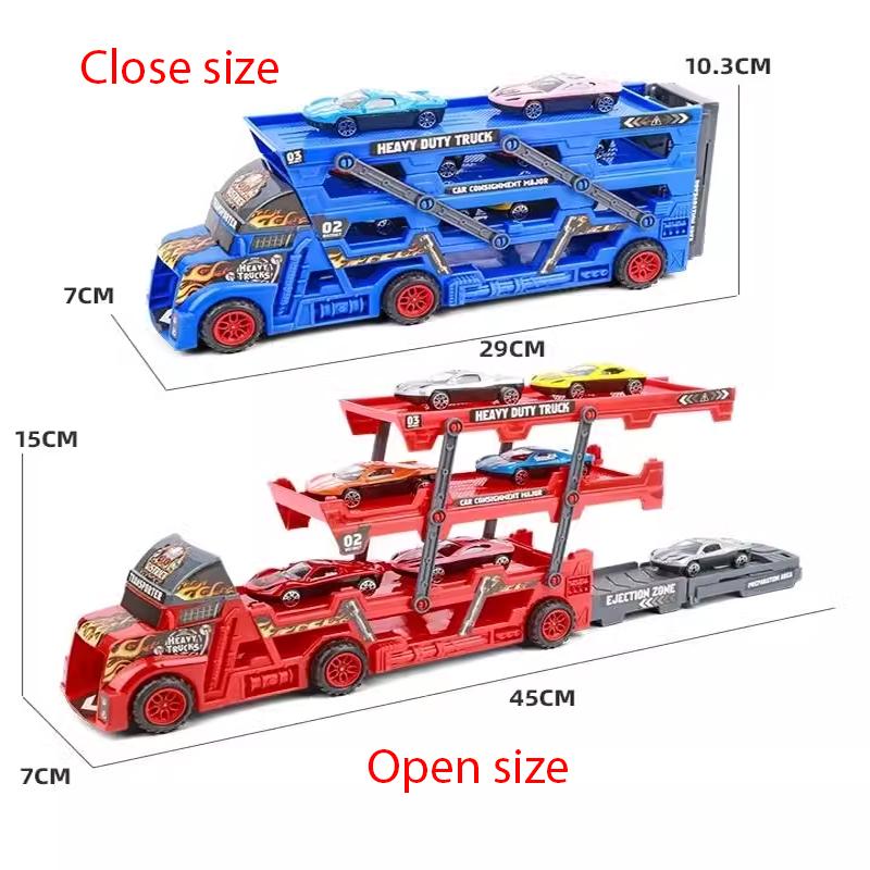 Children's Folding Transport Truck Car Model Set Vehicles Trailer Three-Layer Ejection Railcar Boy's Catapult Rail Toys Boys