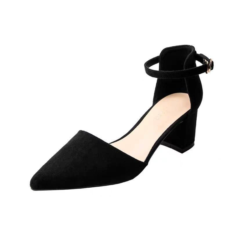 Baotou sandals fairy style 2025 spring new professional pointed high heels one word with thick heel medium heel single shoes