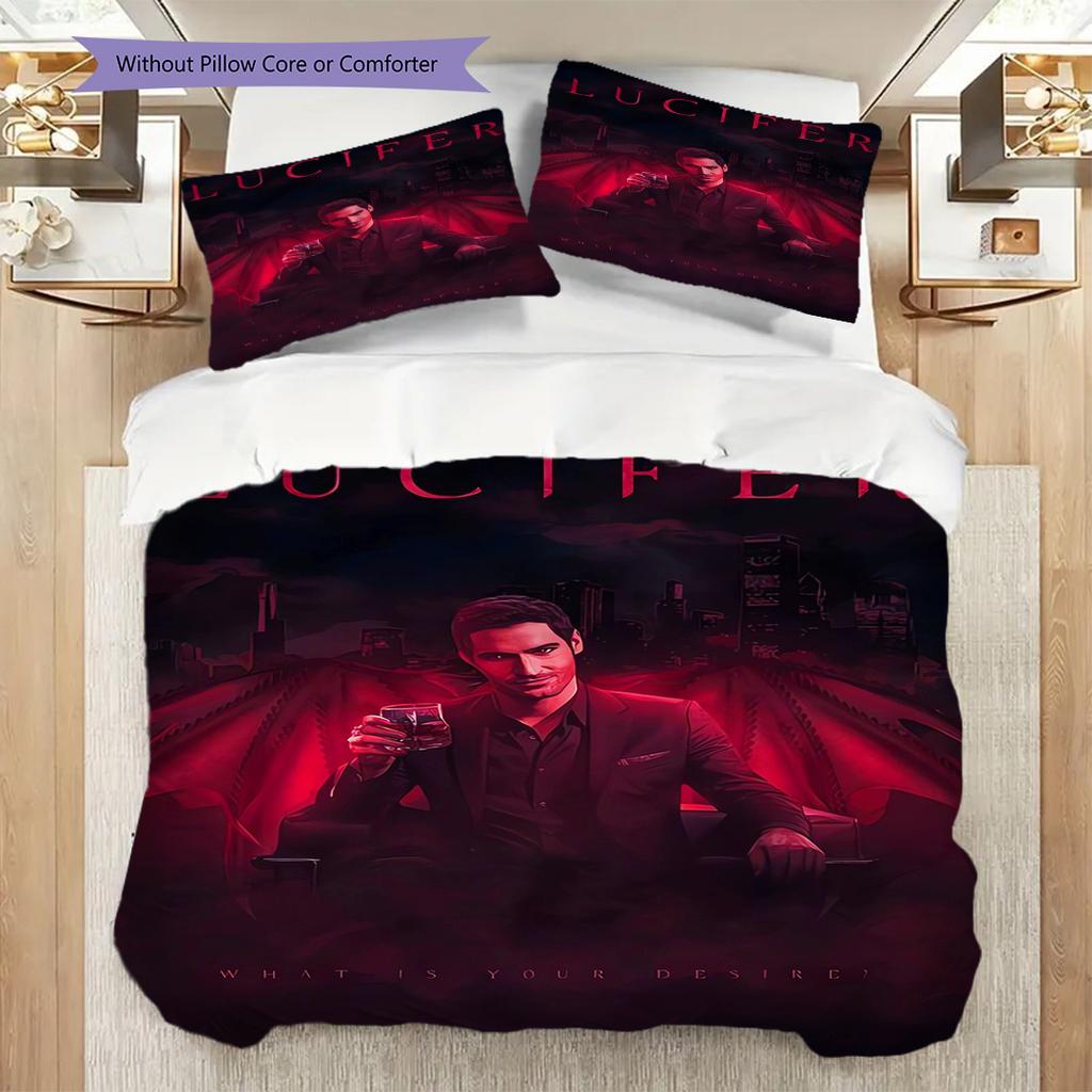 Mystery Lucifer Bedding (1 * duvet cover + 2 * pillowcase, without core) 2D Flat Duvet cover and pillowcase Christmas birthday gift Bedding set