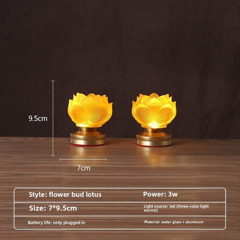 

New rechargeable lotus lamp Guanyin Bodhisattva Buddha lamp Buddhist hall lighting LED colorful glass long-burning lamp Set of 2&USB