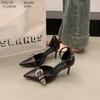 Metal Belt Buckle Pointed French High Heels Women's 2025 Spring and Summer New Niche Temperament One-word Bag Head Single Shoes