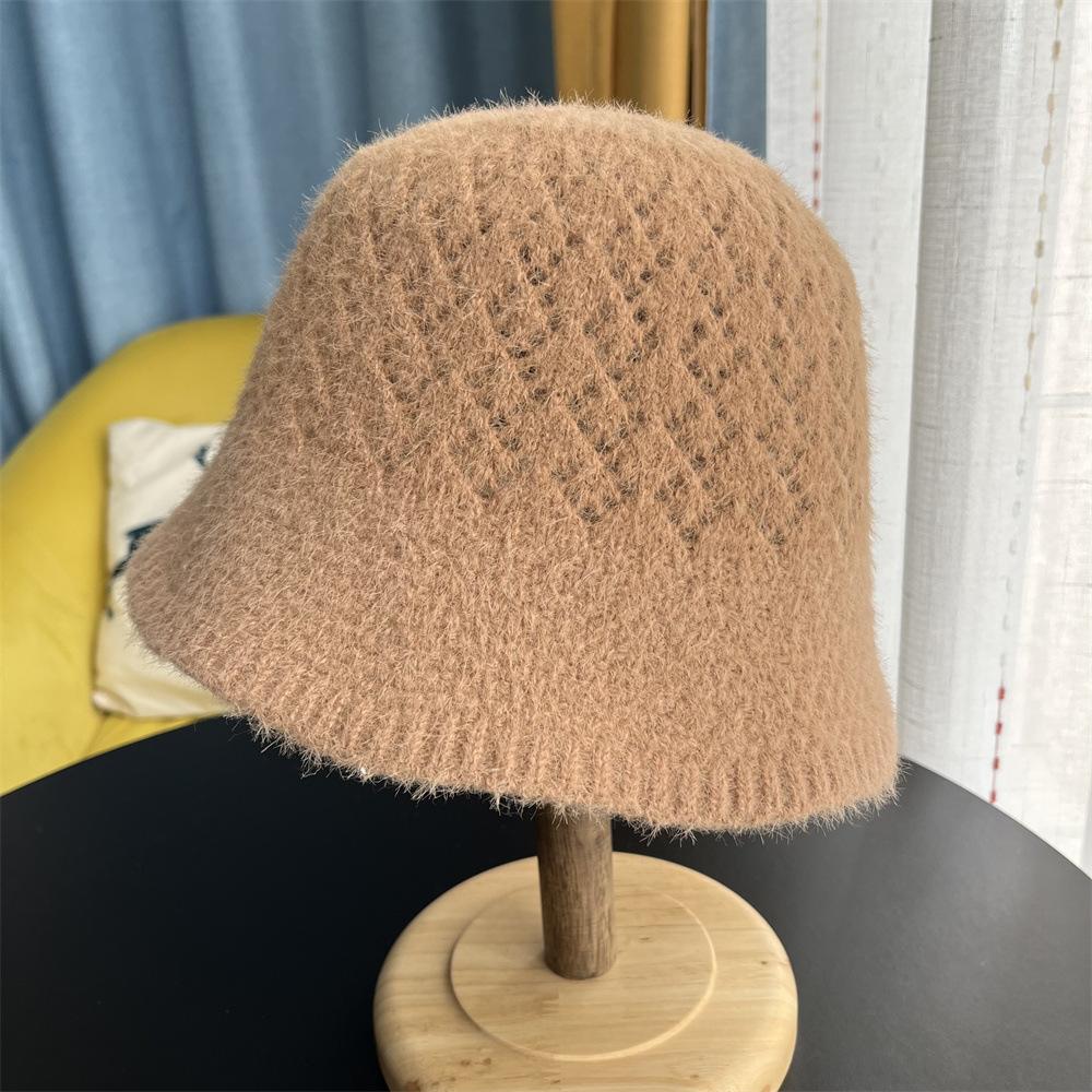 Rundes Gesicht passender Hut Damen Strick Häkel Bucket Hat Herbst und Winter Gesicht klein Wolle Bucket Hat Beckenhut