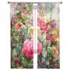 Bouquet Of Rose Watercolor Painting Style Tulle Curtains For Living Room Bedroom Christmas Chiffon Sheer Voile Kitchen Curtain