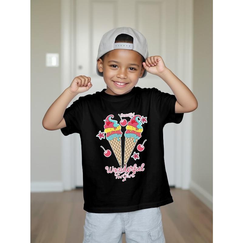European Size Summer Boys Casual Short Sleeved Round Neck T Shirt Ice Cream Pattern 98cm чёрный