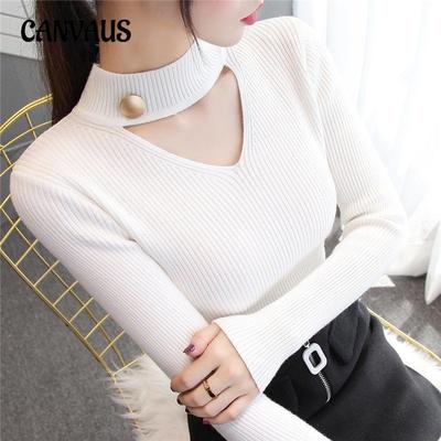 Maglione a maniche lunghe con scollo a V e scollo a V con scollo a V, autunno e inverno, da donna, in maglia sottile, con fondo aderente