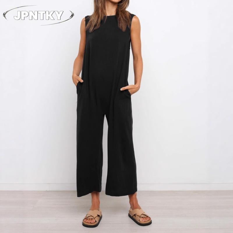 JPNTKY Women's Fashion Casual Sleeveless O-Neck Pants Suits