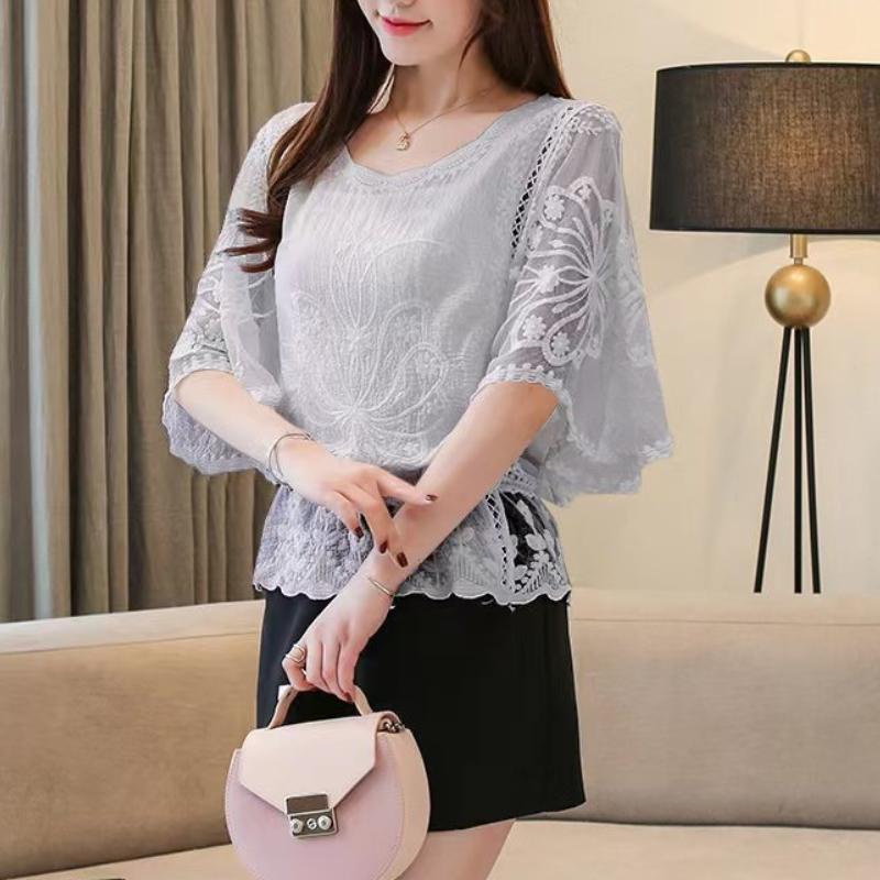 

GMXIA Women s Fashion Casual Leisure Solid Color Print V Neck Blouses & Shirts XXL серый