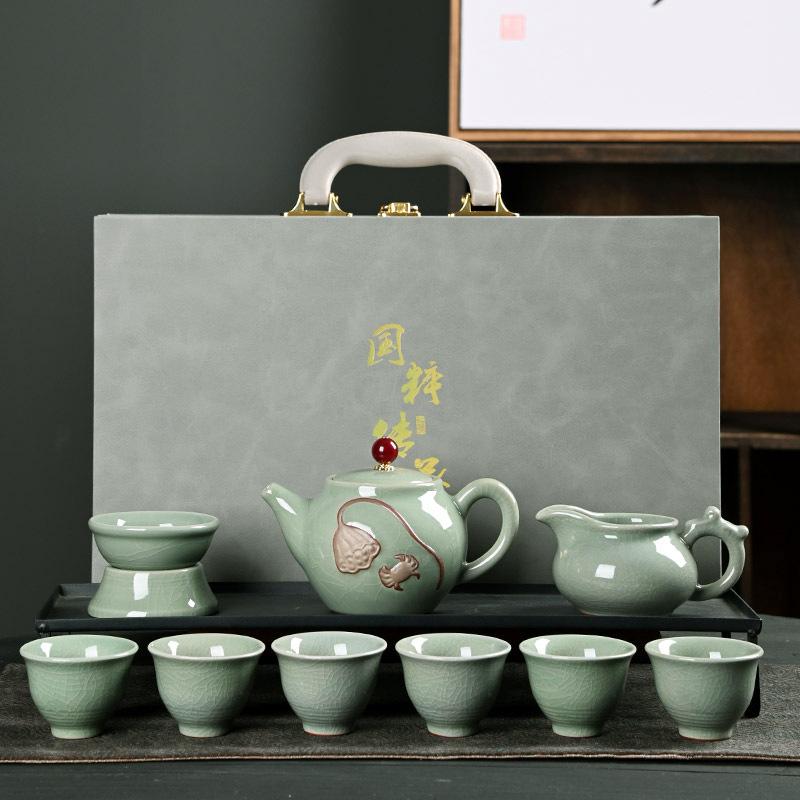 Kung Fu tea set, complete set of household ceramic brother kiln gift box