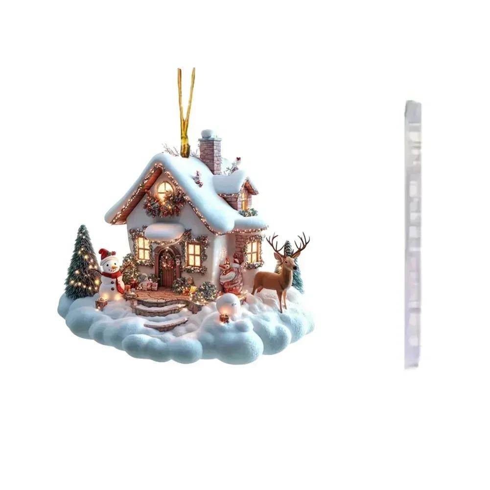 Acrylic Cloud Snow House Pendant Whimsical Ornament Cloud Snow House 8cm Acrylic Pendant Holiday Decor Whimsical Design