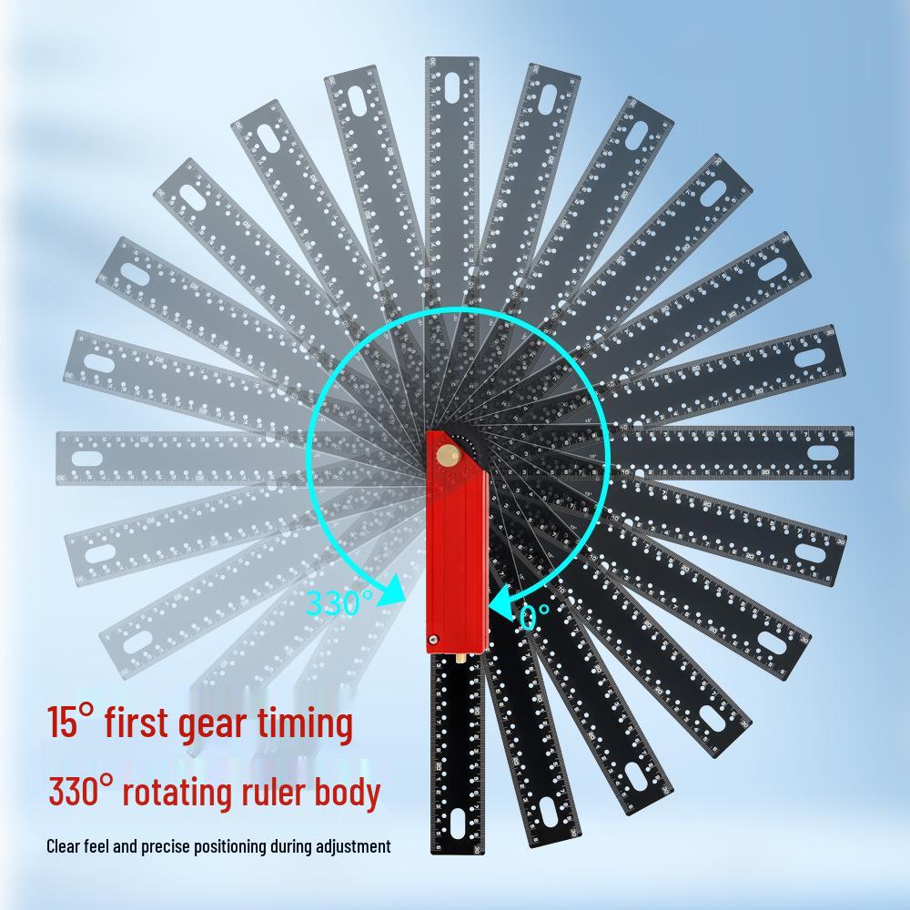 Foldable Multifunction Right Angle Woodworking Ruler with Corner Support and Hole Marking.