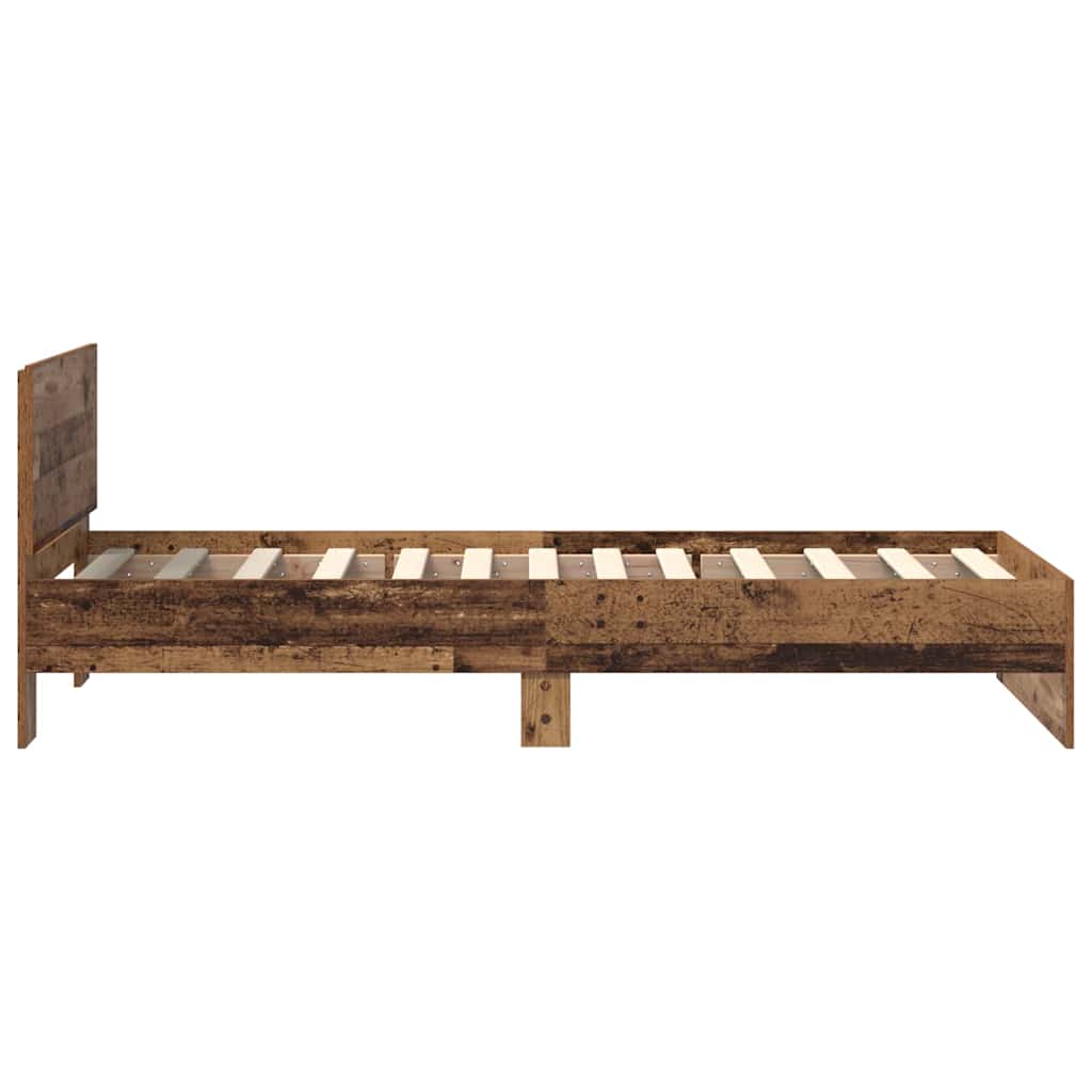 LED Bed Frame with Headboard Reclaimed Wood Look 75 x 190 cm Engineered Wood