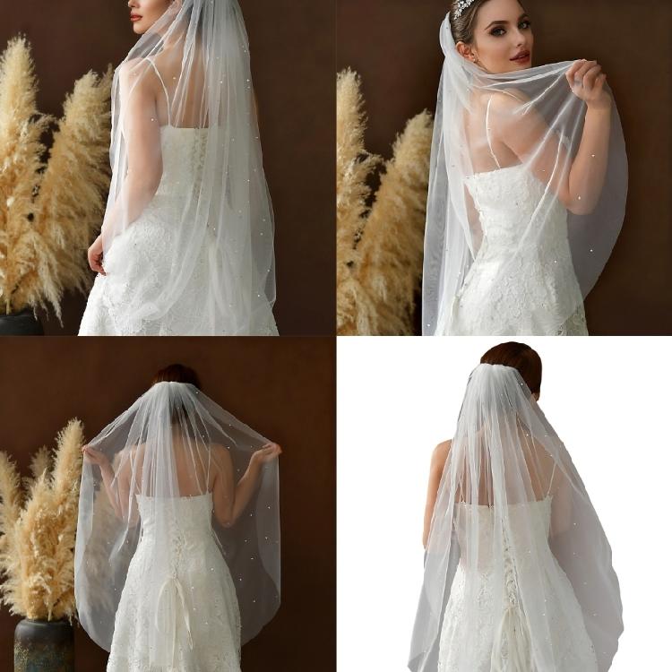 Sheer Bridal Hair Veils With Sparkling Crystal Rhinestones And Secure Hair Comb For Outdoor Wedding Ceremony Dressingup