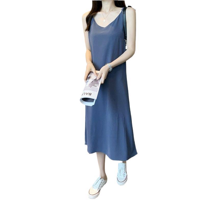 Sleeveless Chiffon A-Line Dress - Women's Knee-Length Solid Color Skirt for Summer Commutes