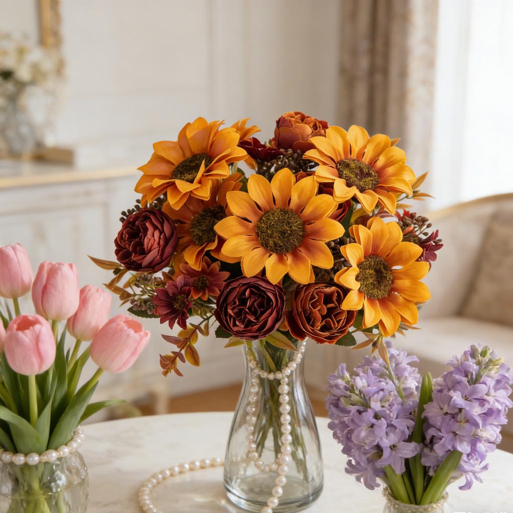 1/4PCS Artificial Flowers Silk Holding Sunflower Valentine's Wreath Wedding Brial Bouquet Home Room Arrangement Vase Sill Decora