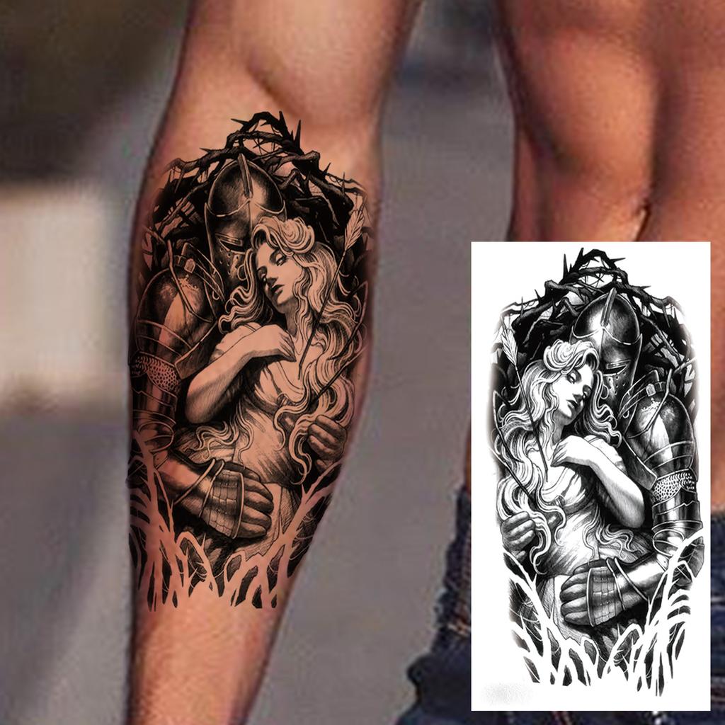 1 Sheet Death Skull Lion Temporary Tattoos For Men Women Adults Fake Wolf Skeleton Tattoo Sticker Sleeve Black Zeus