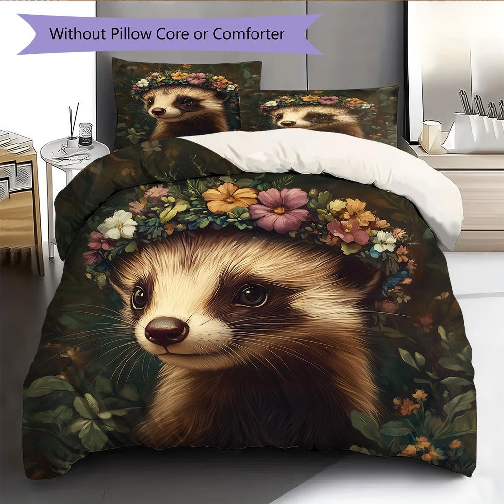 Coroa de Flores Animal Padrão Conjunto de Colcha Roupa de Cama Capa de Colcha Fronha Decoração de Casa Presente (1 capa de edredom + 2 fronhas, sem enchimento.)