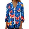 Women's Loose Casual Independence Day Printed Seven Sleeve Button Down Shirt Cardigan Top