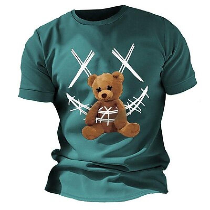 Halloween Mens Graphic Shirt Bear Prints Designer Basic Casual Tee Outdoor Daily Sports Black Blue Dark Green Short Sleeve Crew Neck Teddy Cotton
