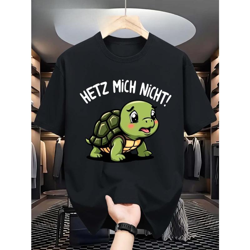 Plus Size Men S T-Shirt with Turtle Motif And German Print 2XL чёрный