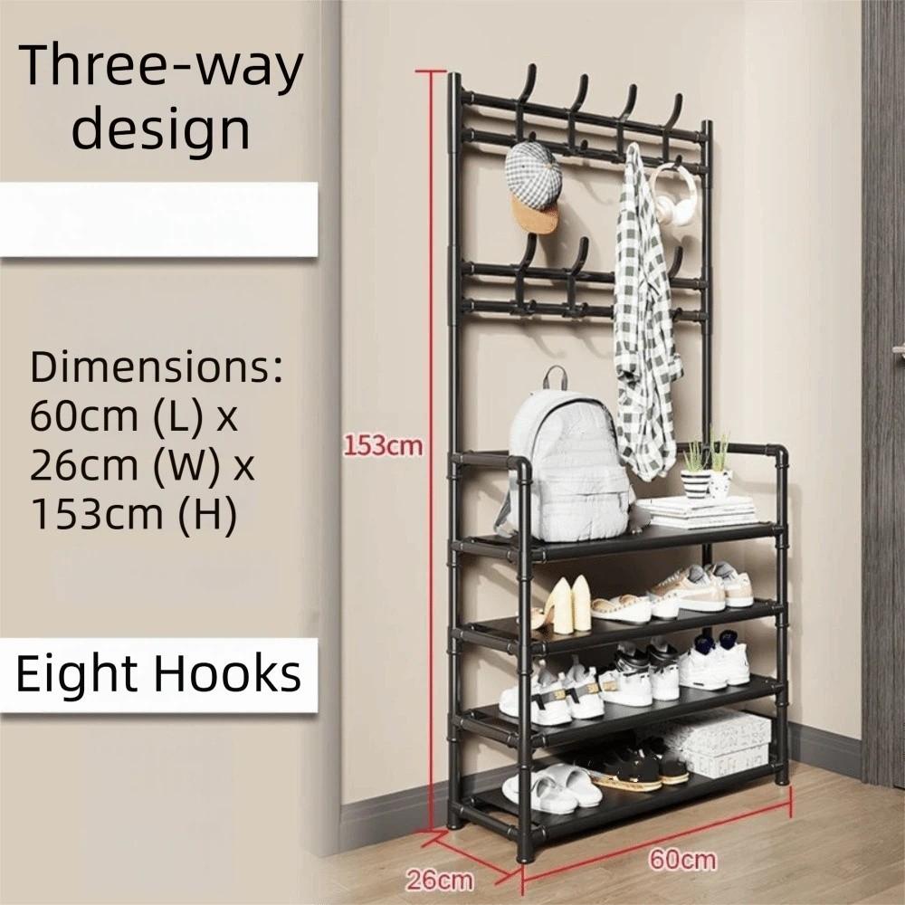 Multi-Layer Coat Rack 3-in-1 Metal Construction Shoe Rack Organizer Multifunction Freestanding Coats Hat Shelf Home Organization
