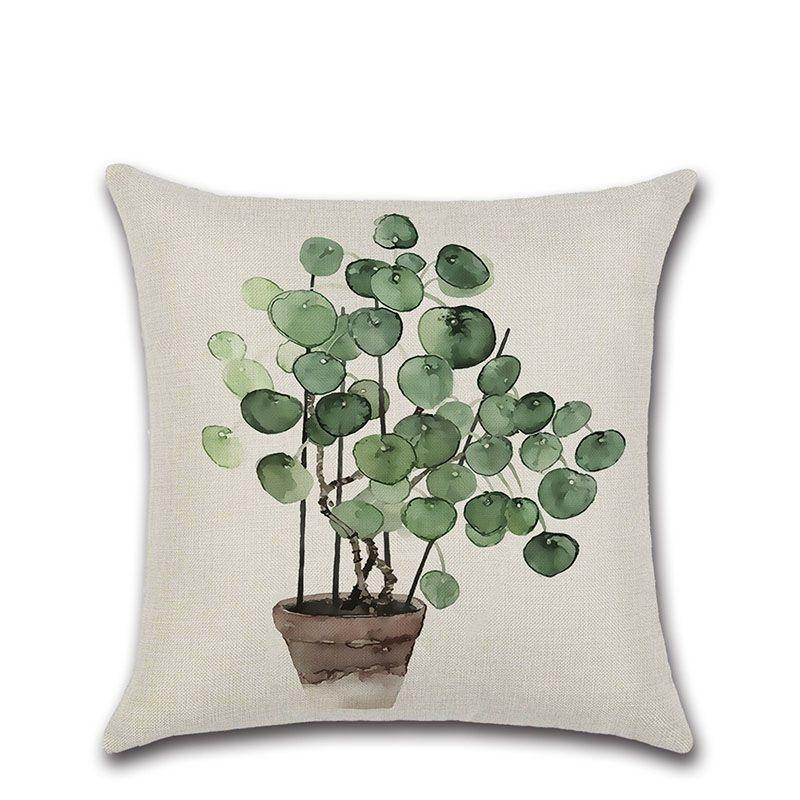 Elegant Green Leaves Patterned Linen Pillow Case Decorative Cushion Cover 18"x18