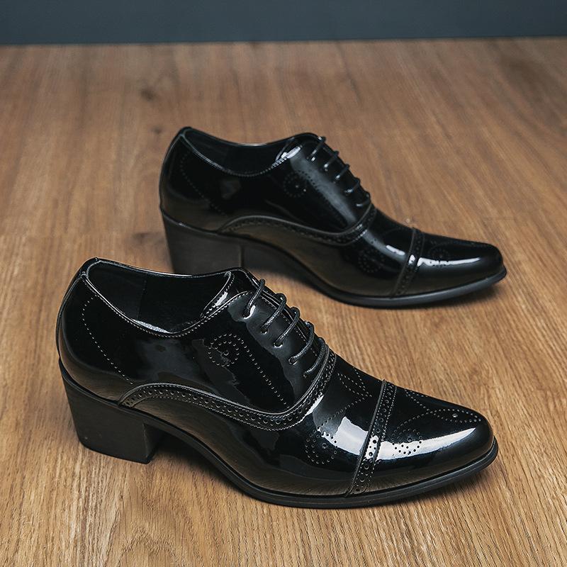 Pointed leather shoes men's spring and summer white business dress lace-up leather shoes British fashion high-heeled genuine leather men's shoes