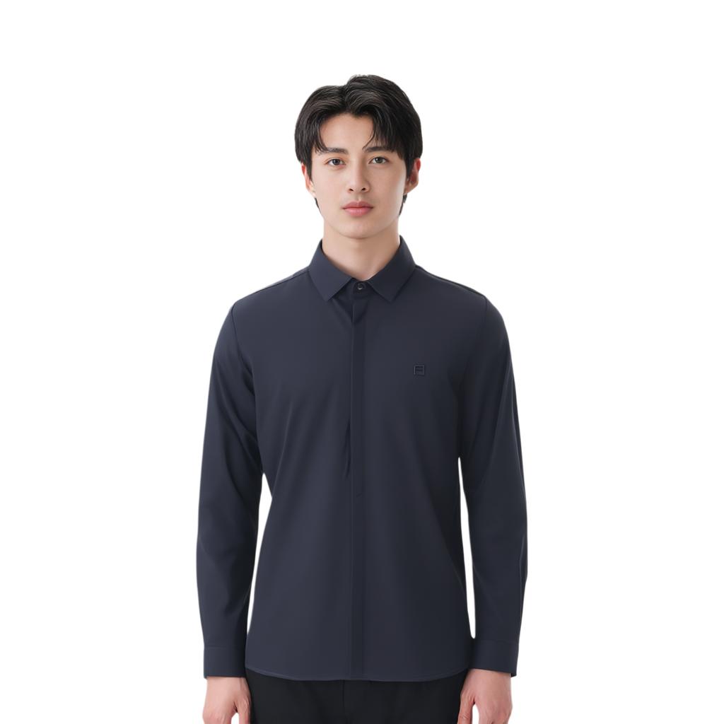 FILA Blue Series Simple Classic Soft Comfortable Long Sleeve Shirt Men shirts Legendary-Blue F11M012401G-NV