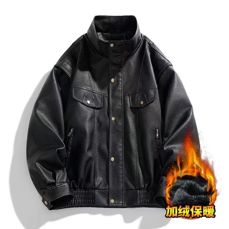 Autumn and winter stand-up collar locomotive style young and young leather jacket ruffian handsome temperament loose leather jacket