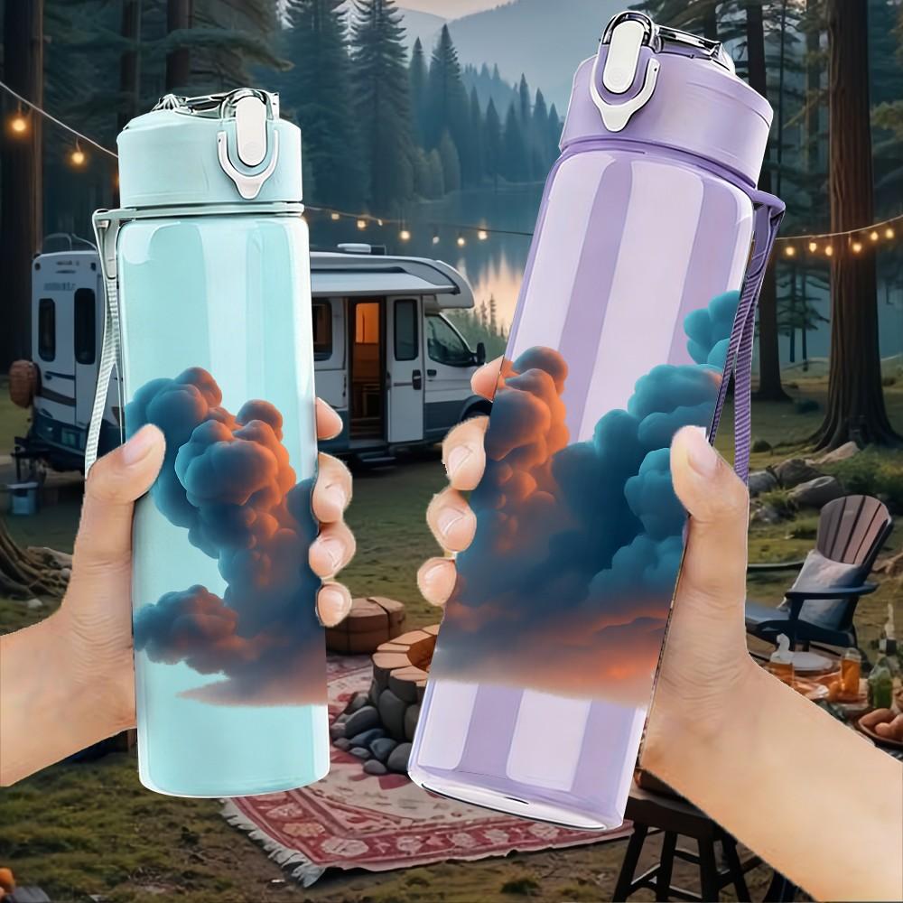 1PC Soft Color Smoke Cloud Abstract Pattern 750ml Color Plastic Sports Water Bottle Leakproof Flip Straw Lid Suitable for Sports Office Home Use