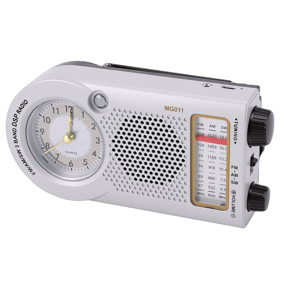 Portable Radio Rechargeable Battery Operated FM AM SW Multi Band Radio with Clock 3W Speaker for Music News Traffic Updates