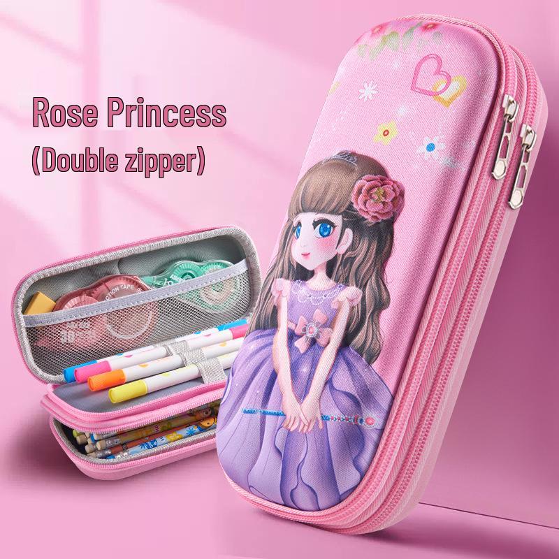 3D Cartoon Double-Layer Pencil Case for Kids - Large Capacity Zipper Bag for Boys and Girls