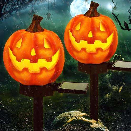Halloween Pathway Lights Solar Powered Pumpkin Ghost Light Garden Stake Lights Waterproof LED Walkway Lights
