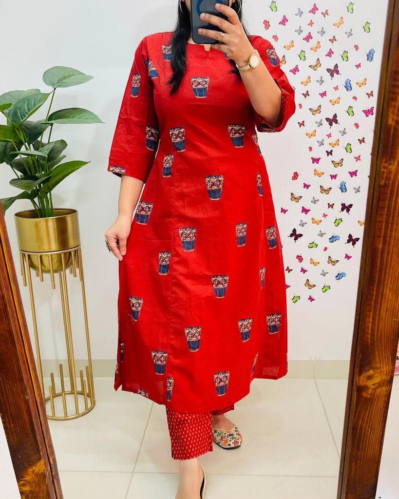 Women Designer Kurta Pant Cord Set Indian Bollywood Top Tunic Pure Cotton Kurti