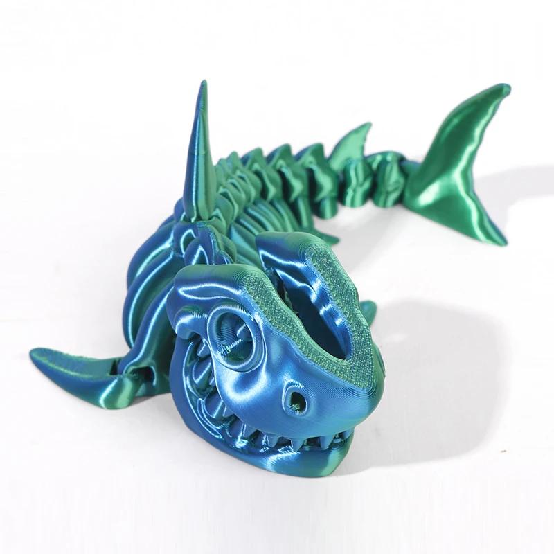 3D Printed Shark Model Solid Color Movable Doll Multi-jointed Articulated Animal Figurine Desktop Decoration Decompression Toy