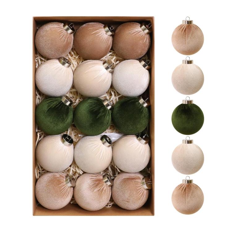 15pcs /Set Velvet-Covered Christmas Ball Ornaments