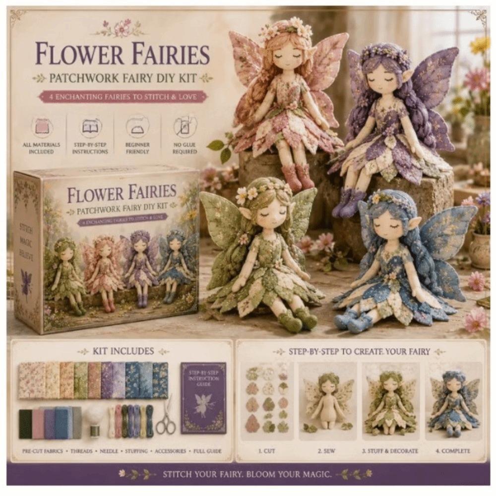 Floral Print DIY Quilted Fairy Kit Handmade Patchwork Tabletop Tree Set For Beginners