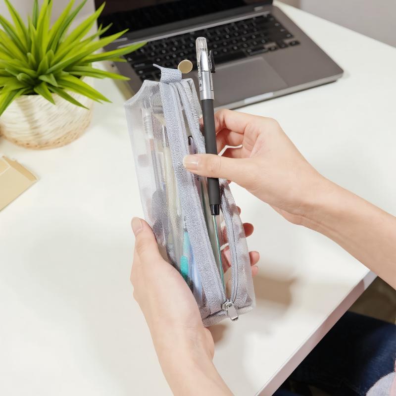 Mesh Pencil Case Transparent Pens Pouch Cute Simple Aesthetic Bag Organizer Office School Supplies Student Stationary