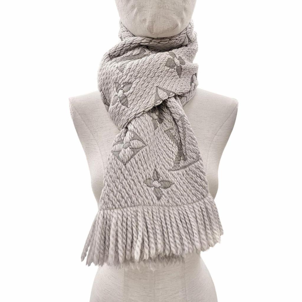 Great LOUIS VUITTON Scarf Escalp Logo Mania With fringe Gurege wool Women 413287 Used
