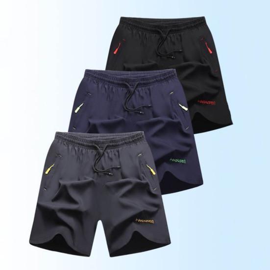 Pánské letní ležérní šortky s kapsami na zip elastický pas stahovací šňůrky široké nohavice běh fitness plážové krátké kalhoty