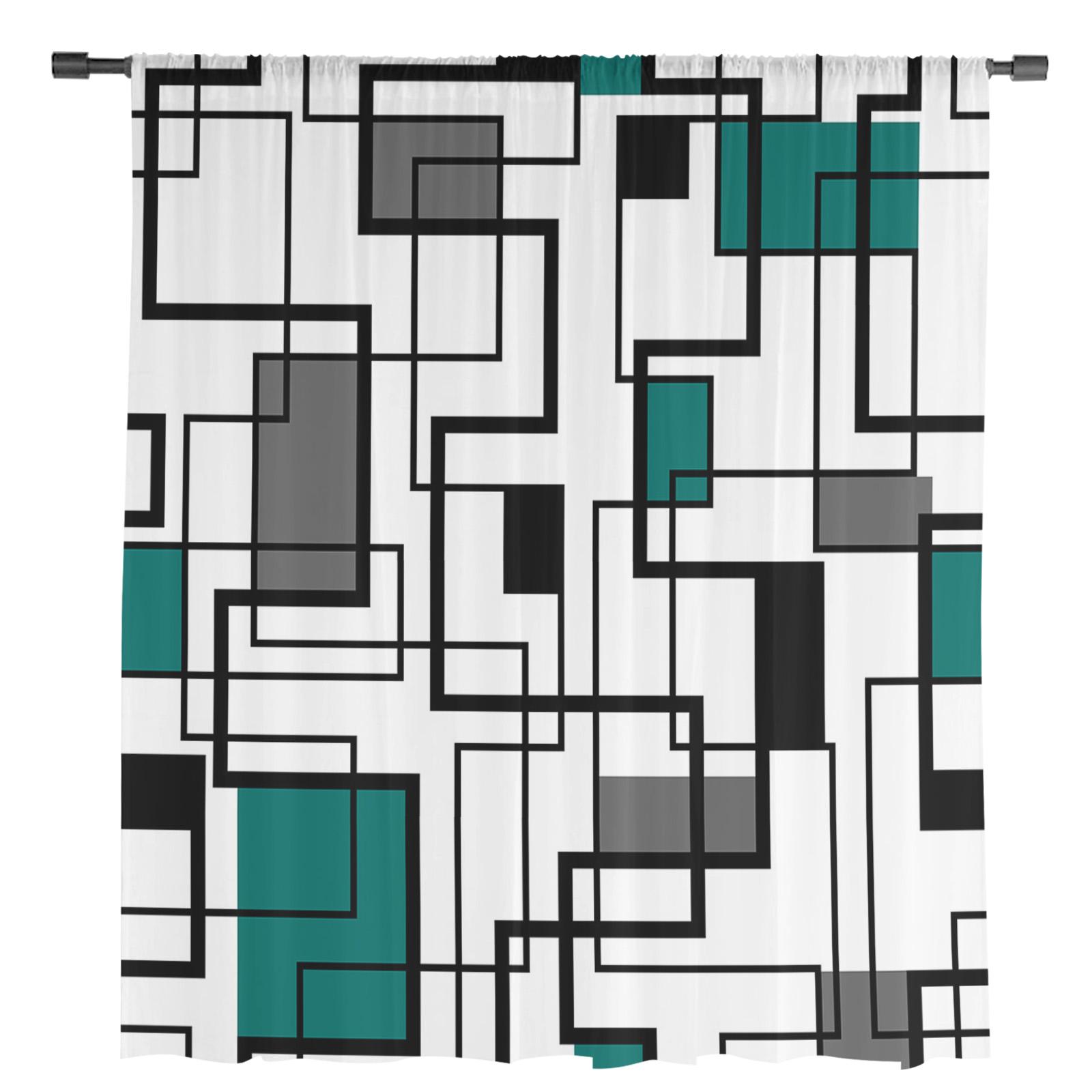 Абстрактная Геометрия Аква Утка Зеленая Прозрачная Вуаль Шторы на Окне Тюлевые Шторы — фото 2