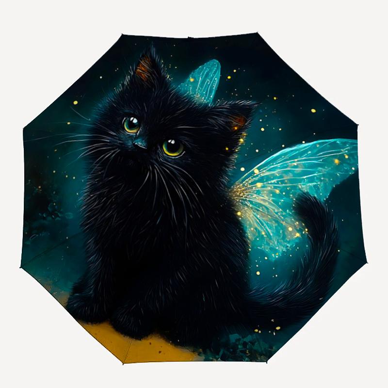 1pc Cat with Butterfly Wings Automatic Opening and Closing Cartoon Umbrella - Small Umbrella Suitable for Various Occasions, Portable 3-Fold