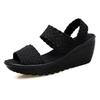 Damen-Sandalen mit gewebtem Elastikband - Frühling/Sommer 2020, Rutschfeste flache Schuhe mit niedrigem Keilabsatz, Komfort-Tanzschuhe