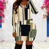 Women Plus Size Criss Cross V Neck Long Sleeve Geometric Printed Bodycon Mini Dress