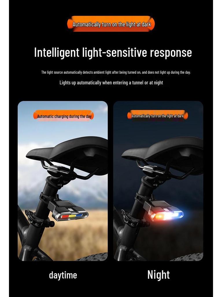 Tricolor USB & Solar Charging Bicycle Taillight: High-Brightness COB Flash for Night Riding Safety