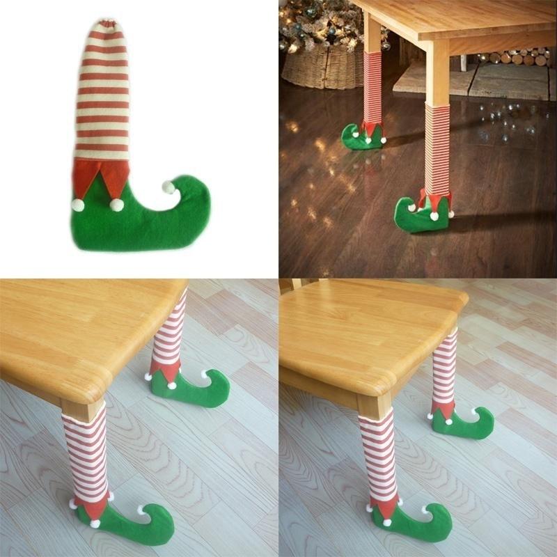 4pcs Christmas Decorations Shoes Stockings Chair Table Furniture Floor Protector Foot Leg Cover