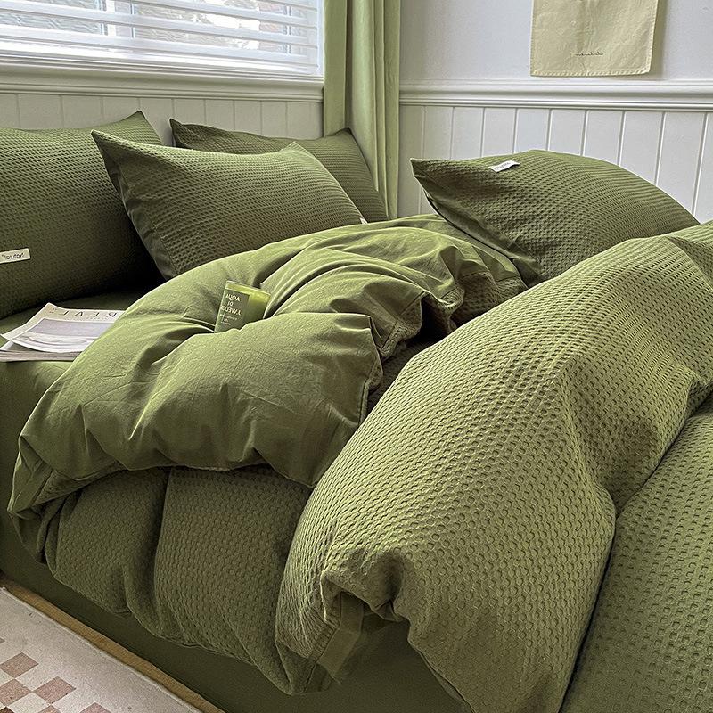 Class A Cotton Waffle Weave Luxury Bedding Set: Duvet Cover, Bed Sheet, & Pillowcases
