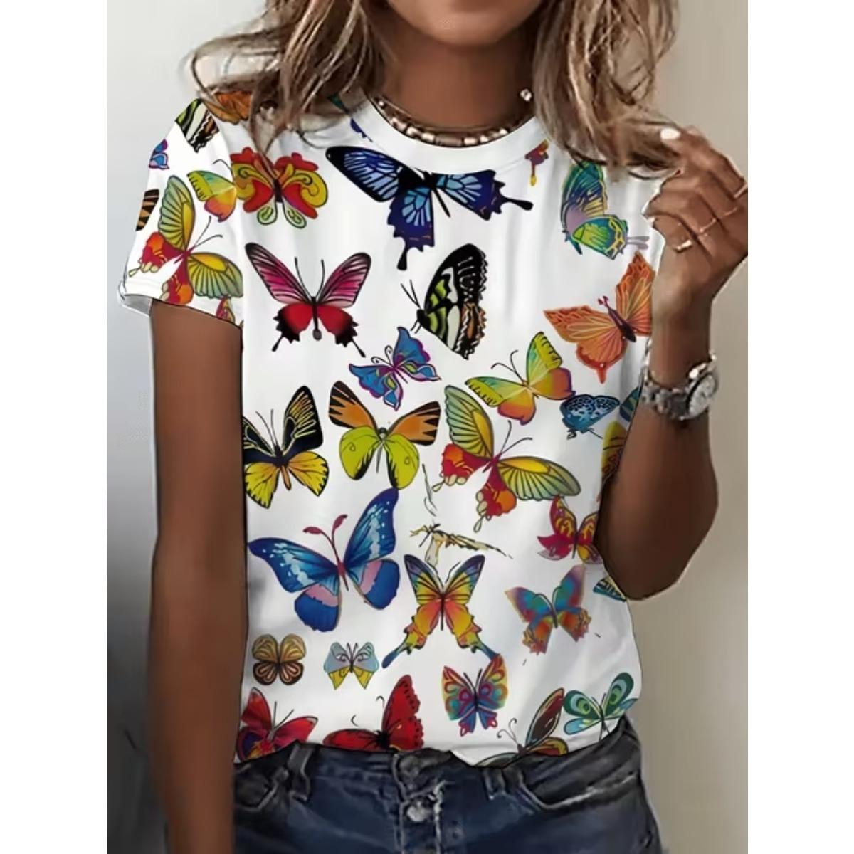 

Fashion Women Retro Butterflies and Creative Graffiti Patterns Print T Shirt Funny Casual O-neck Short Sleeves T-shirt Summer Female Tee Shirt 8XL жовтий
