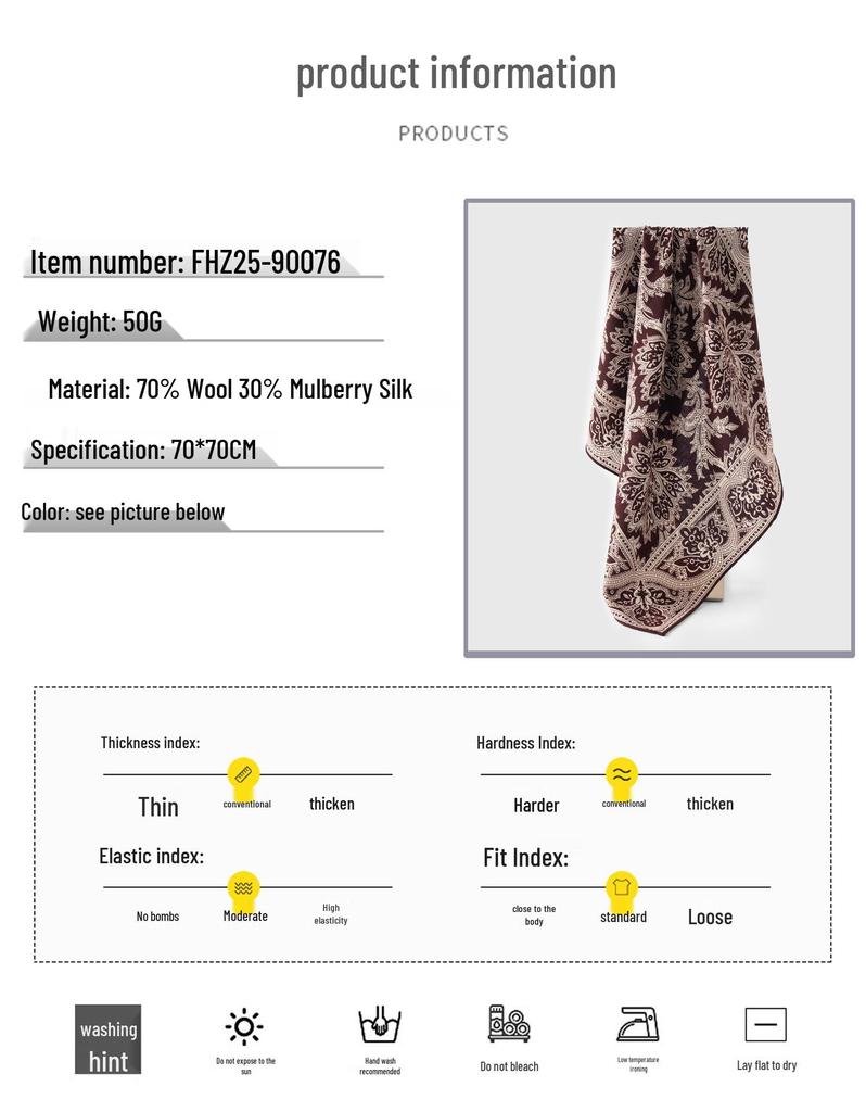 Handmade Retro Paisley Print Double-Sided Wool-Silk Scarf: Luxurious Small Square with High-End Feel
